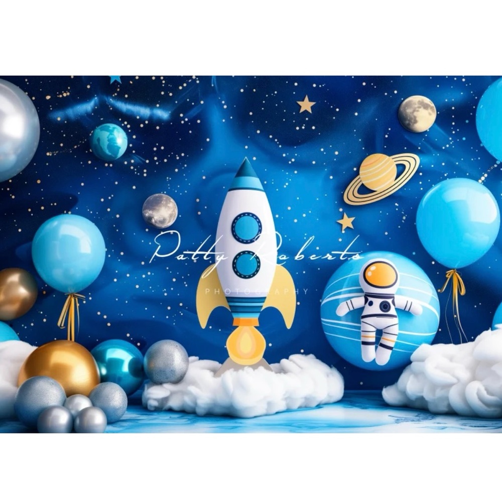 Kate Backdrops, Blue Universe Space Rocket Backdrop for Photography